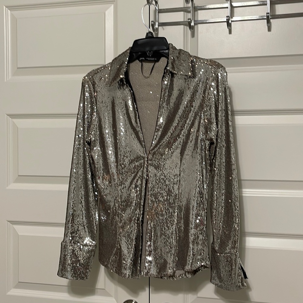 NWOT, Zara Sequined top, Marked Sm, fits like Medium